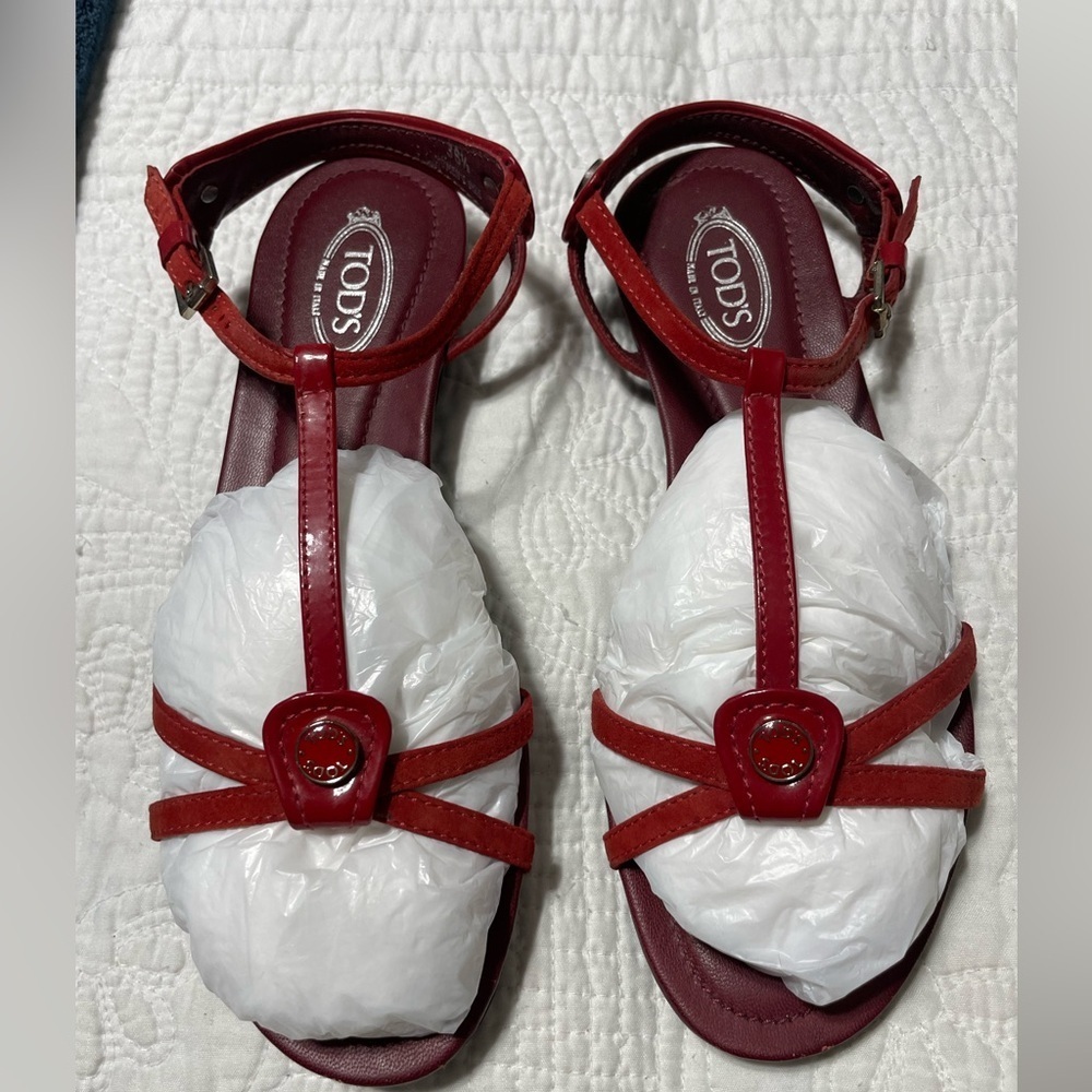 TOD’S Red Sandals Size 36.5 - Picture 4 of 10